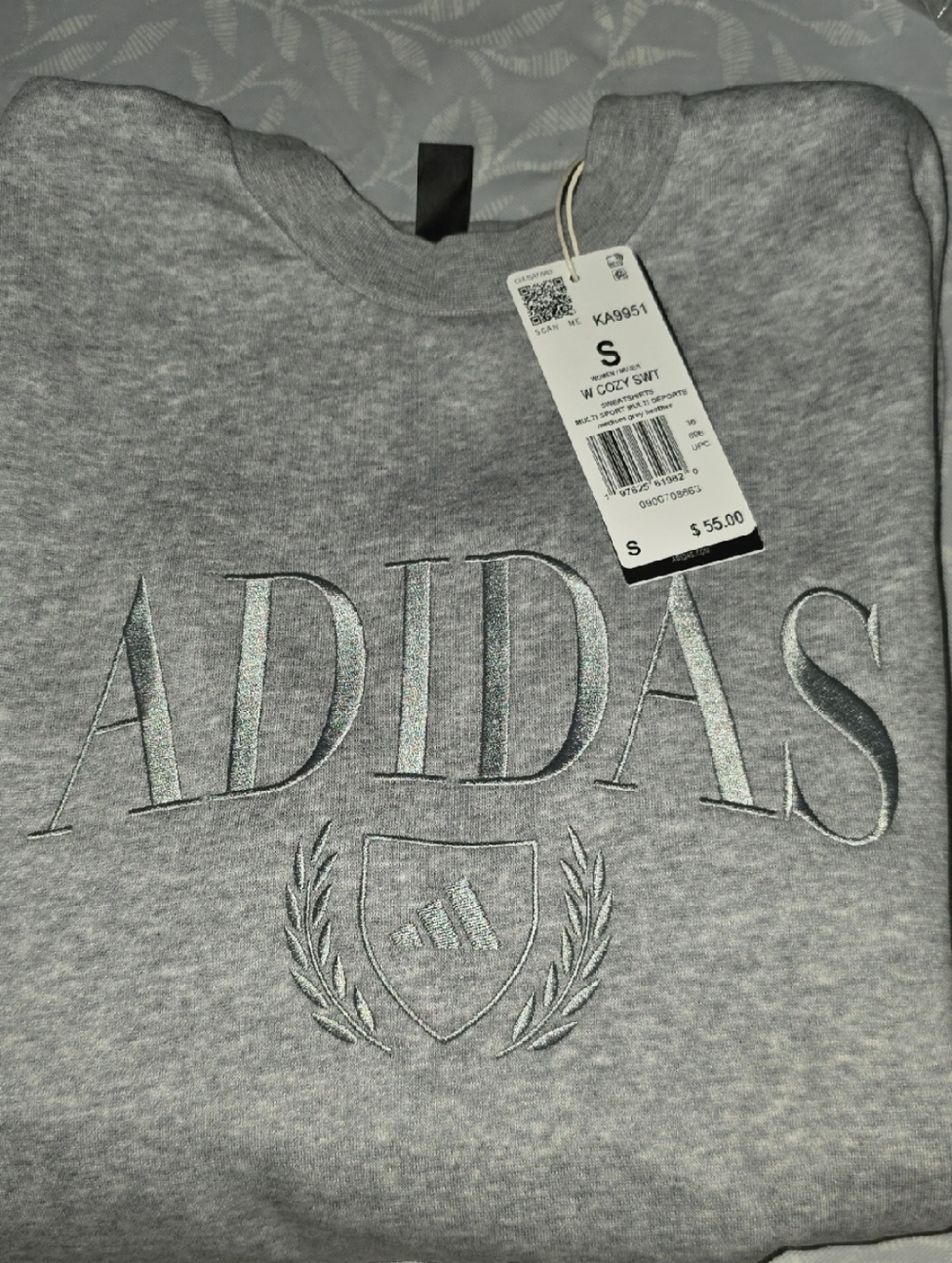 Adidas Light Gray Crewneck Sweatshirt with Embroidered Logo